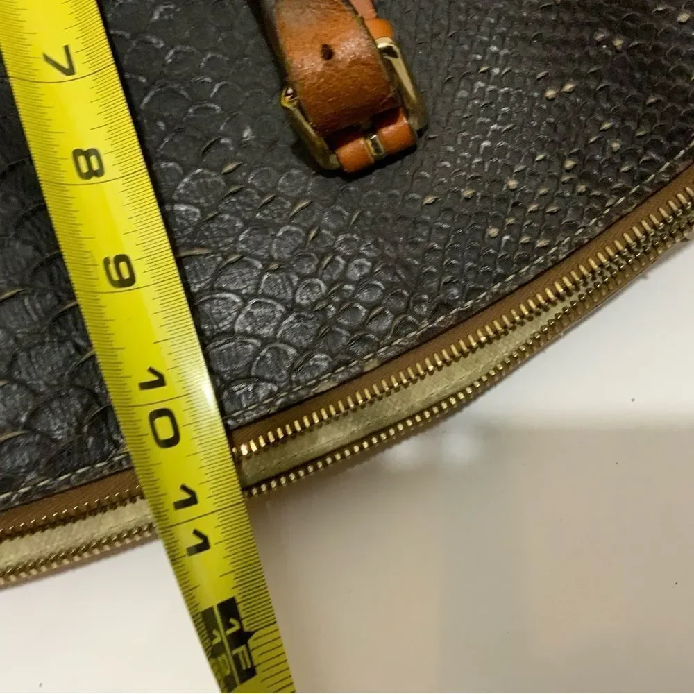 Dooney & Bourke Black Brown  Leather Python Exotic Satchel Buckle Handbag